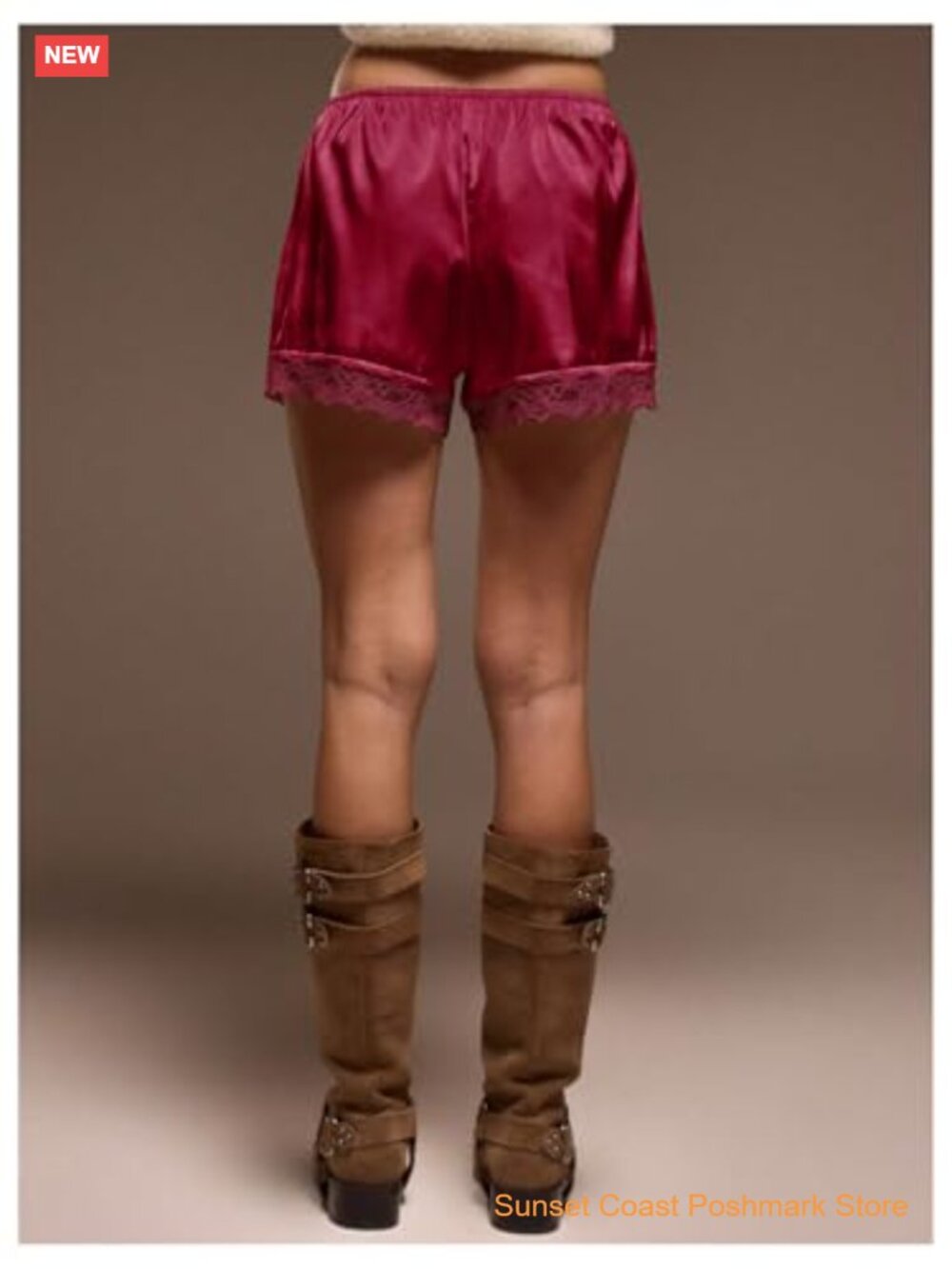 Satin Lace Trim Low Rise Mini Shorts French Knickers Shiny Elastic Waist - Picture 3 of 5